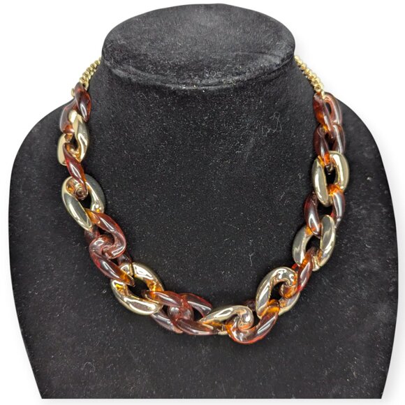 Vintage Signed J Crew Tortoise Chain Necklace w/Lobster Claw Clasp - Picture 1 of 13